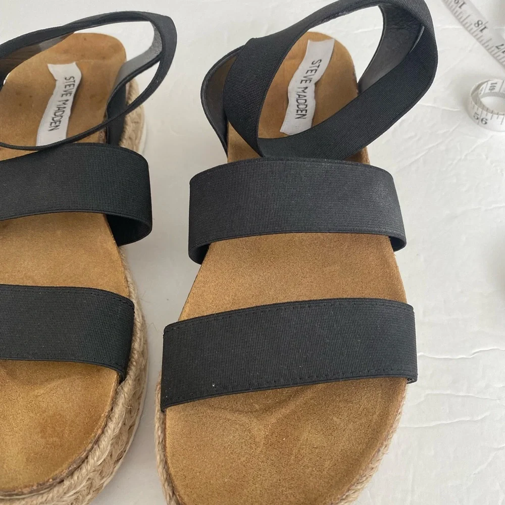 Steve Madden Black and Tan Espadrille Sandals